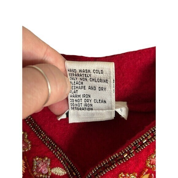 Red Wool Jacket Blazer Ethnic Bohemian Button Down Sequin Embroidery Sz… - Picture 9 of 9